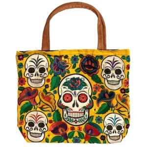 Embroidered Floral Sugar Skull Tote